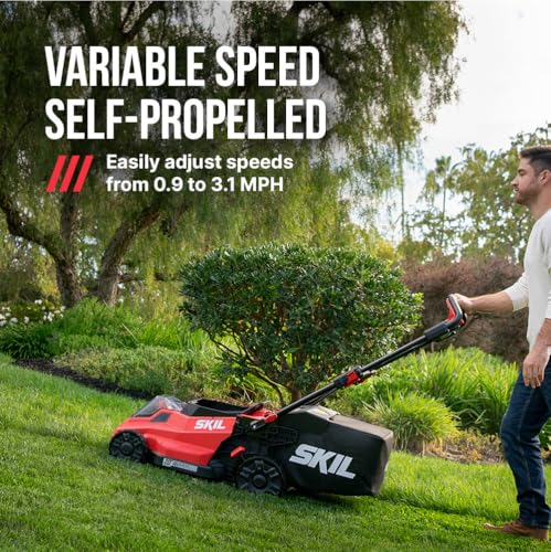 Image of SKIL PWR CORE 40 Brushless 40V 20-Inch Self-Propelled Mower Kit with Smart Caddy, Includes 6.0Ah & 4.0Ah Batteries and 150W Charger - SM2010C-24