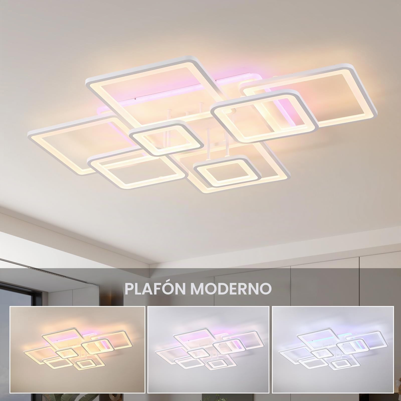 Regulable Plafones Para Techo Led 100W,Lampara Cocina de Bajo Consumo,Blanco Lampara Techo con Control Remoto,Moderno Plafon Led,Lamparas Salon 8 Luces,Plafon Cocina 3000-6000K