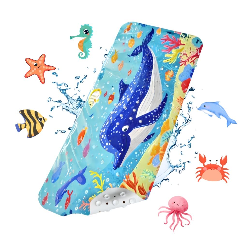 Tappetino per vasca da bagno per bambini, 100 cm x 40 cm, extra lungo, tappetino antiscivolo per vasca da bagno, con ventose e fori di scarico, per vasca da bagno