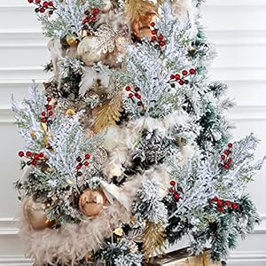 Winlyn 6 Pcs Snowy Artificial Cedar Picks with Red Berries Frosted Faux Cedar Sprays Christmas Cedar Greenery Branches Stems for Christmas Tree Wreath Floral Arrangement Vase Winter Holiday Decor