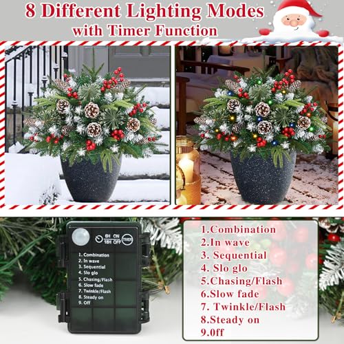 Pots de fleurs pré-éclairés de Noël avec lumières intégrées étanches