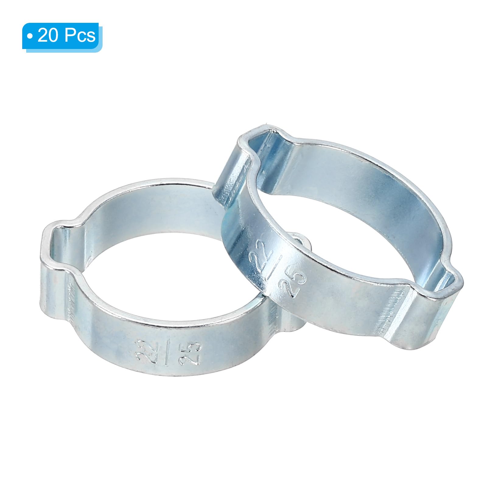 PATIKIL 20 Pack 22-25mm Double Ear Hose Clamp, Galvanized Steel O Clip Crimp Rings for Fuel Petrol Pipe Tube Fitting Connections, Silver Tone - Image 3