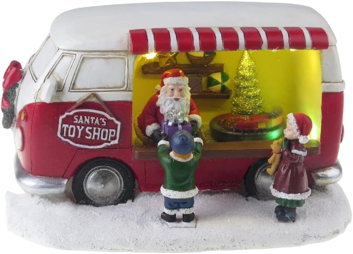 Lightahead Christmas Scene LED Lighted Santa Gift Shop Figurine with Turning Tree Musical Decoration with 8 melodies Tabletop