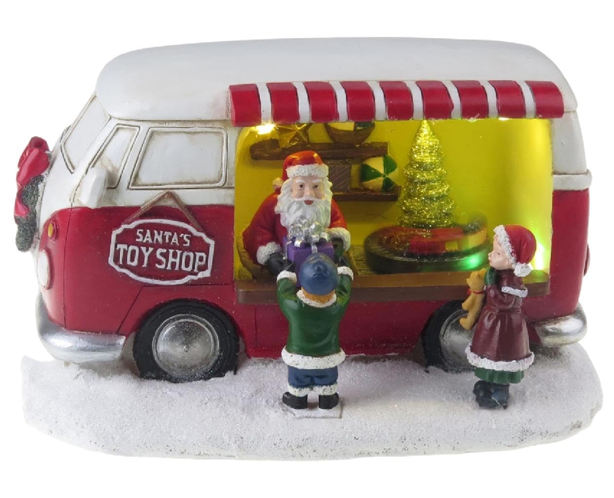 Lightahead Christmas Scene LED Lighted Santa Gift Shop Figurine with Turning Tree Musical Decoration with 8 melodies Tabletop