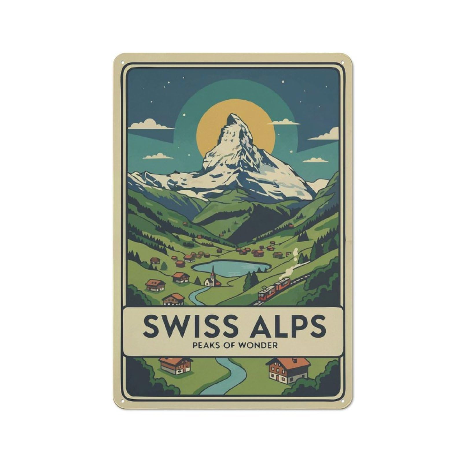 Junmoney Style-8 Metal Sign 30X20cm With Swiss Alps Travel For Hallway Wall, Retro Decor, Gift For Hallway Decor Lovers During The Christmas Season