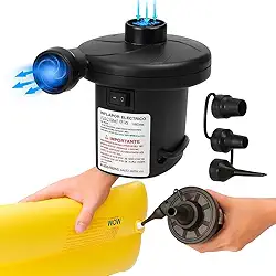 Bomba de Ar Elétrica Portátil Bivolt 110V/220V 50W 3 Bicos Inflador e Desinflador Rápido 12V Veicular Para Colchão Piscina Bóia Acampamento Praia Compacta Potente Leve Cabo 1,5m Alta Pressão