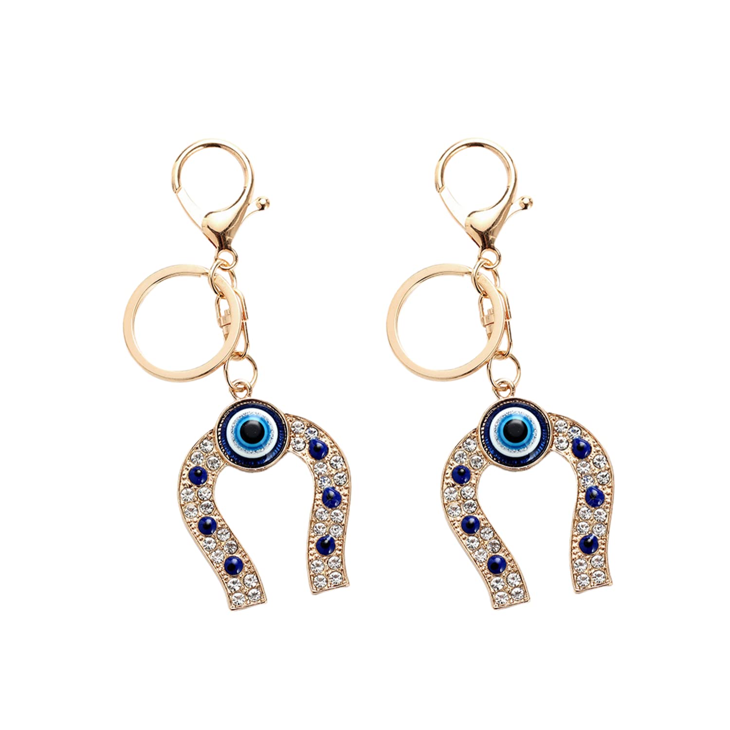 Zdhc Unisex Gold 2 Pcs Horseshoe Keychain Charm Holder With Evil Eye For Women And Men Good Luck Blue Protection Amulet For Keys