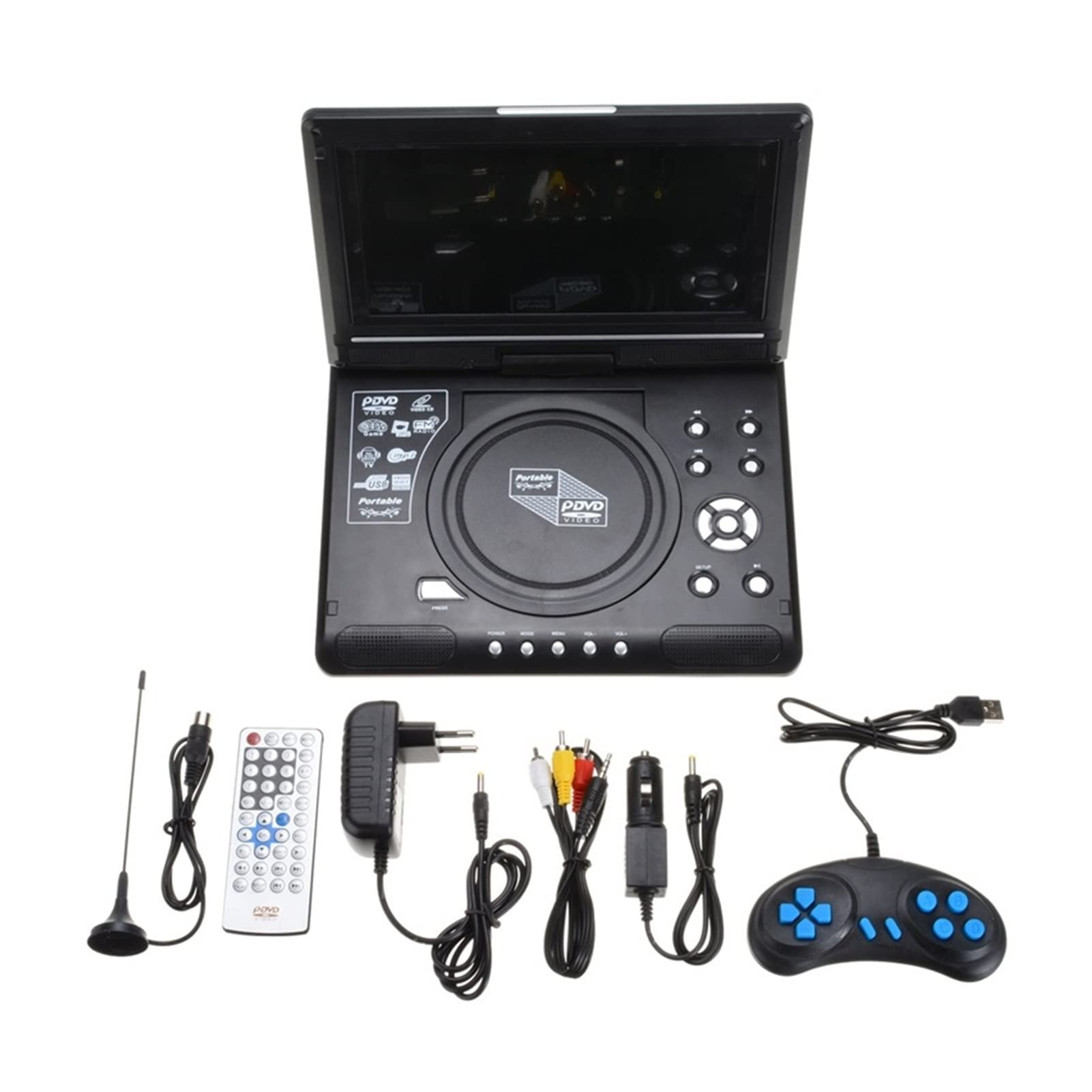 Coche casero portátil de 9.8 Pulgadas DVD Jugador CD VCD Juego televisión Jugador USB Adaptador de Radio Soporte FM Radio Recepción,Compatible con La MayoríA De Dispositivos