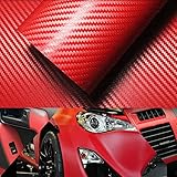 Grenco Tech 3D Matte Red Carbon Fiber Car Vinyl Wrap Roll Self Adhesive Film with Air Release Technology 1FT x 5FT
