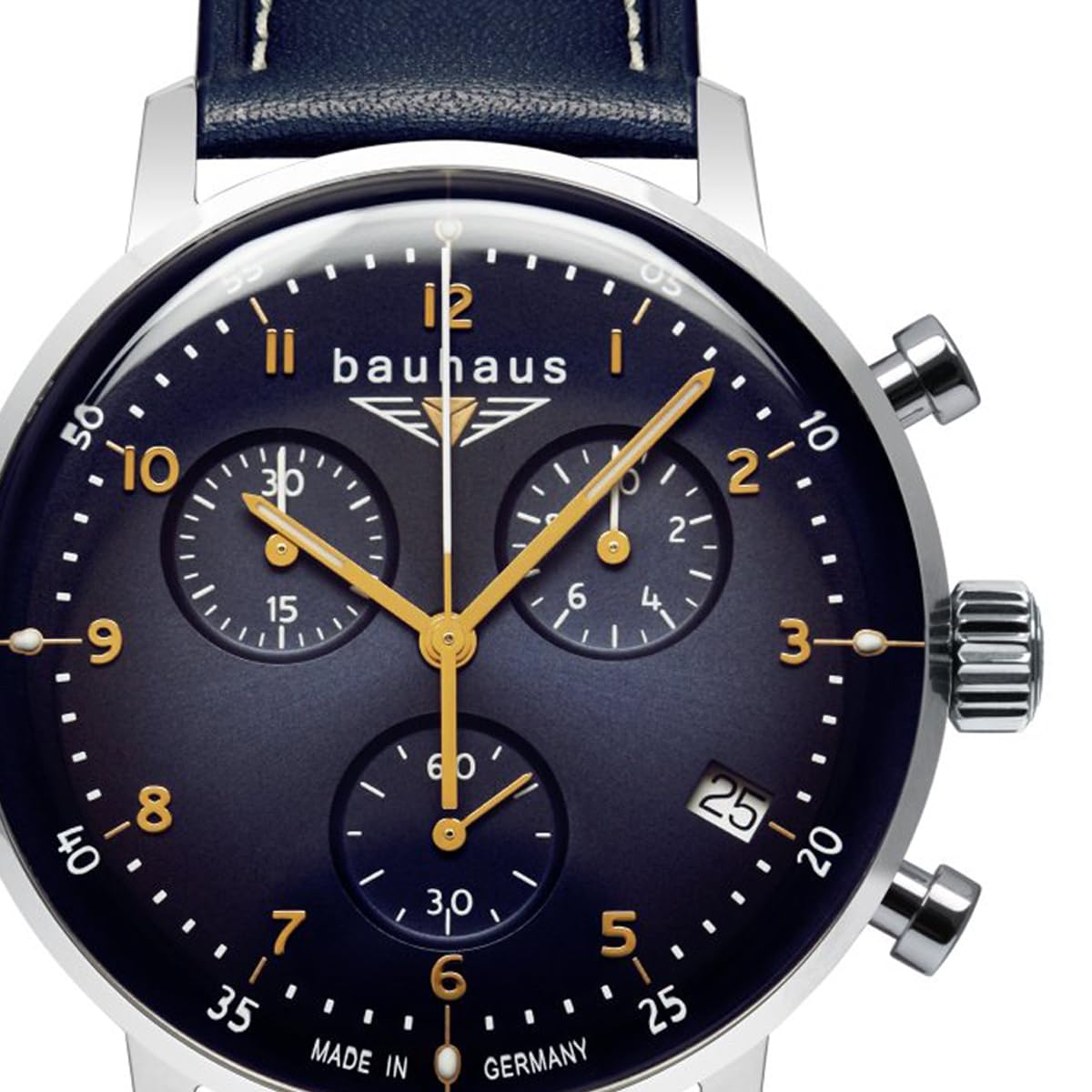 Bauhaus 2096-3 - Cronografo da uomo argento con cinturino in pelle blu e movimento al quarzo - Made in Germany