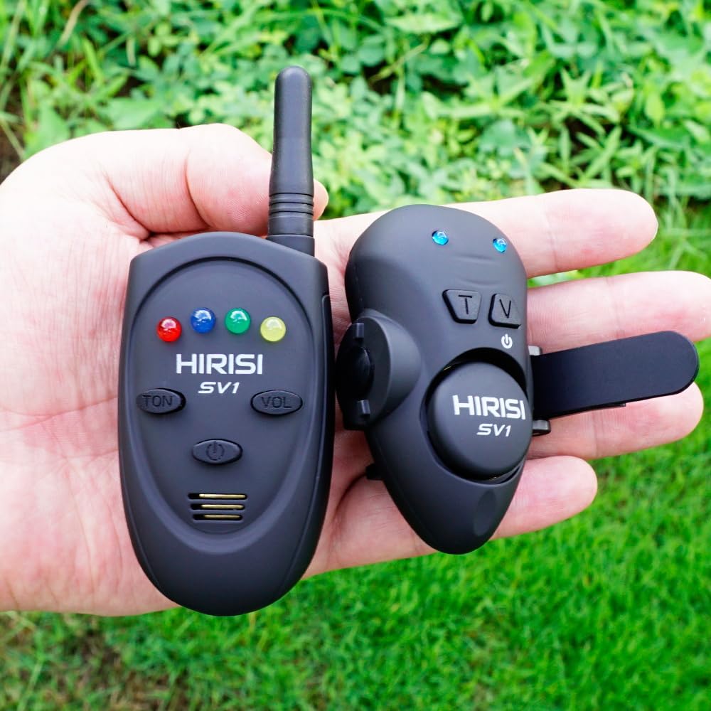 Hirisi Tackle Alarme de morsure à la carpe avec télécommande - Alarme de pêche pour canne à pêche avec volume réglable et bip sonore - Compact, léger et étanche - Détecteur de morsure par vibration