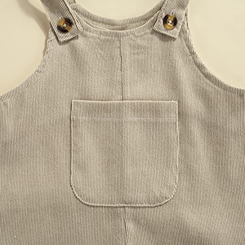 Newborn Baby Boy Girl Summer One Piece Button Suspender Overalls Jumpsuit Sleeveless Plain Romper Outfit Bib Pants (A-Khaki, 18-24 Months) #TOP4