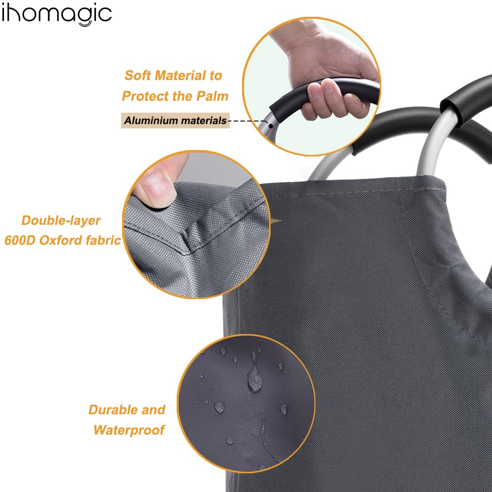 IHOMAGIC Opvouwbare wasmand, opvouwbare waszak, grote waszak met smiley-gezicht en handvat, vrijstaande wasverzamelaar van Oxford-stof, draagbare wasmand voor slaapzaal, slaapkamer, reizen