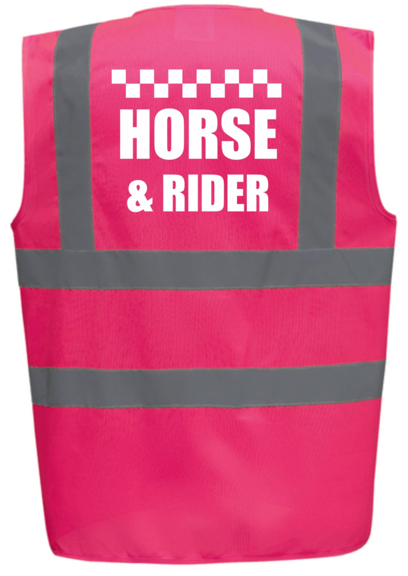 Brook Hi Vis Uk Unisex Pink Bright High Visibility Vest With White Horse & Rider - Horse Riding By Brook Hi Vis Medium