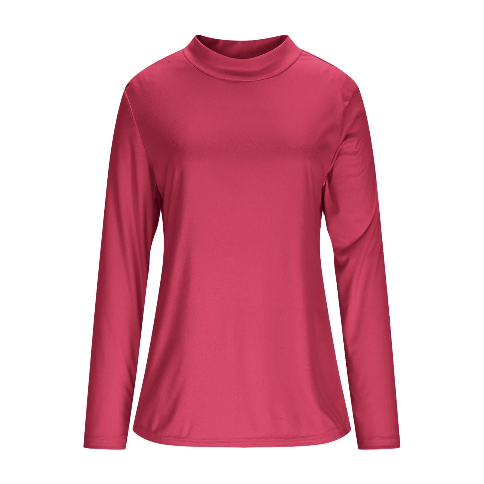 Camiseta Mujer Manga Larga Original Tops de Cuello Alto Primavera Otoño Color Sólido Sueltos Jersey T-Shirt Camisetas Basicas Pullover Deporte Fiesta Cómodo Casual Camisetas Interior Diario