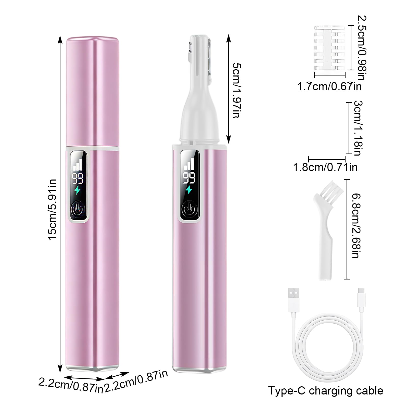 Colexy Augenbrauen Trimmer Damen, 2 in 1 Elektrischer Gesichtsrasierer Augenbrauenrasierer Wiederaufladbarer Nasenhaartrimmer, Tragbarer Präzisionstrimmer für Frauen Körper und Gesicht (Rosa)