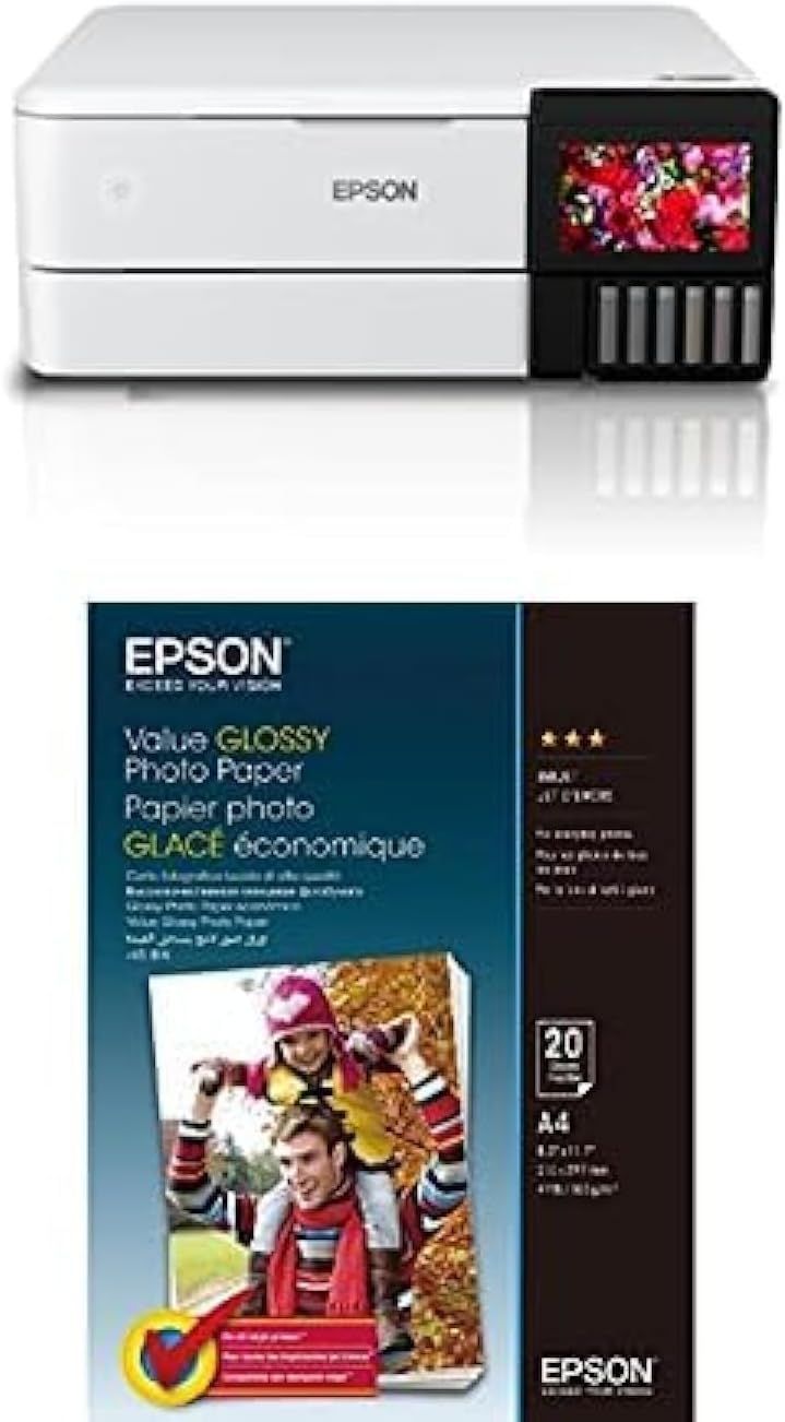 Ecotank L8160 A4 Photo Printer + Epson value glossy photo paper - a4-20 sheets