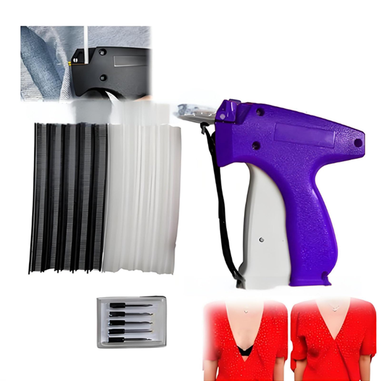 Steekpistool, Microsteekpistool voor Kleding, Labelpistool voor Kleding, Snelle Kledingfixer-tagpistool met 10000 Bevestigingsmiddelen 6 Naalden voor Kleding Naaien, (Paars