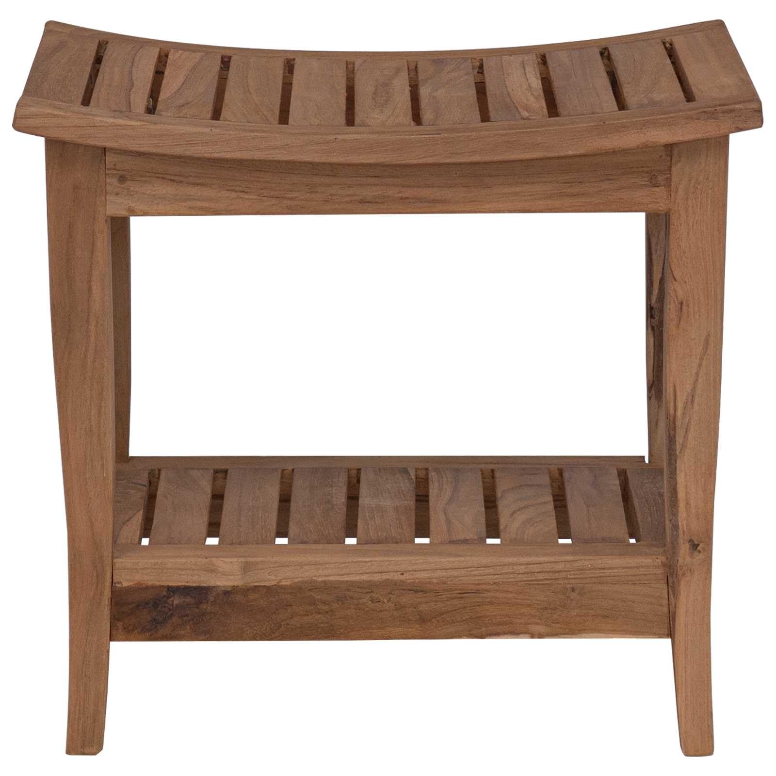 Bad Beistelltisch Natur aus massivem Teakholz, 50 x 35 x 45 cm Stauraum für Badzubehör im Innenbereich, Ablage für Seifenschale und Handtücher