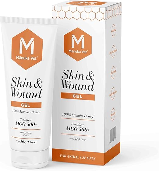 Manuka Vet Skin & Wound Gel, 500+ MGO Medical Grade Manuka Honey, Rapid Healing & Skin Repair Treatment for Dogs, Horses and Cats, 1.76oz (50g) Tube
