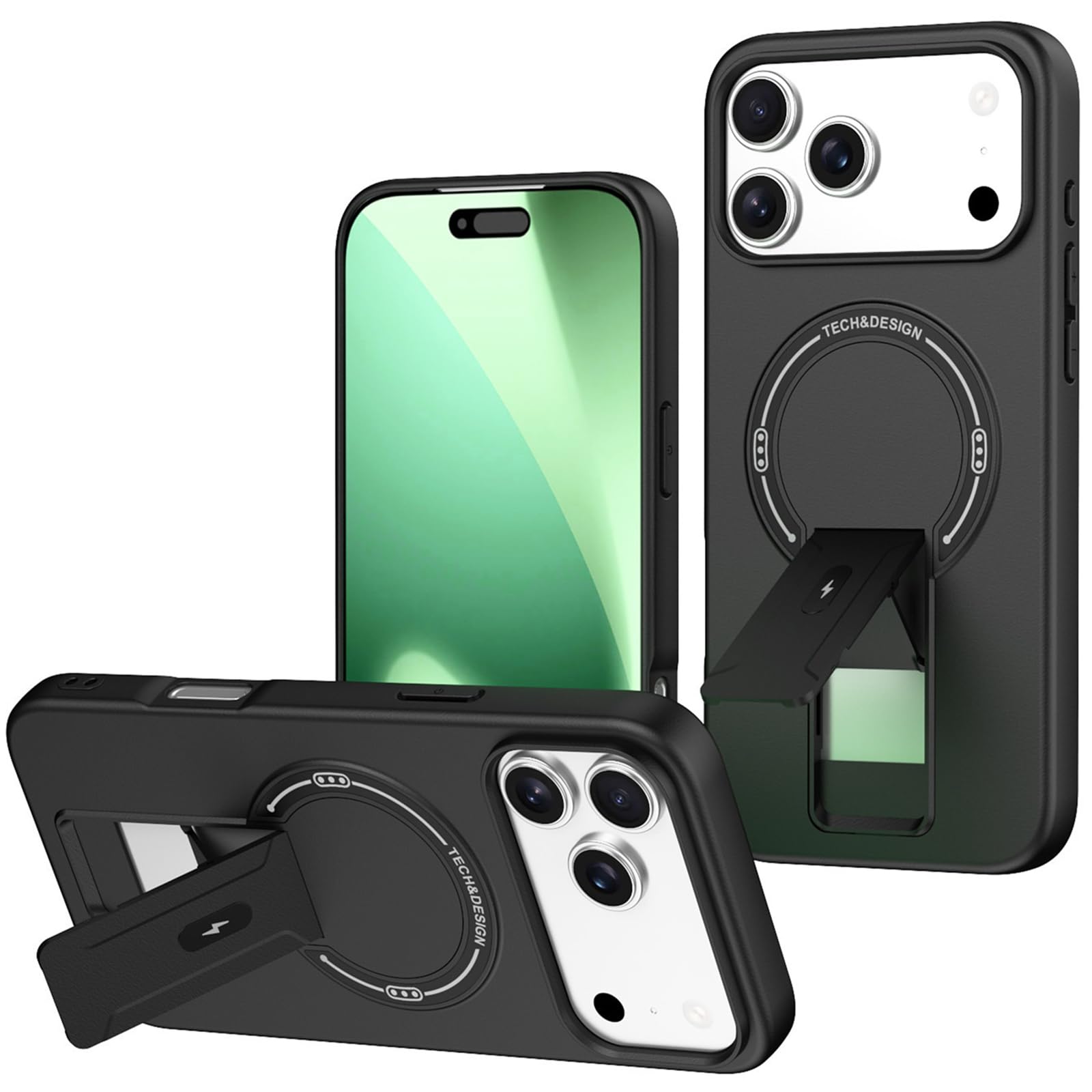 Magnetisch Hülle für iPhone 17 Pro Max/17 Pro/17 Air/17, Dünne Gefrostet rutschfeste Schutzhülle mit Faltbare Ständer Handyhülle,Schwarz,17 Pro