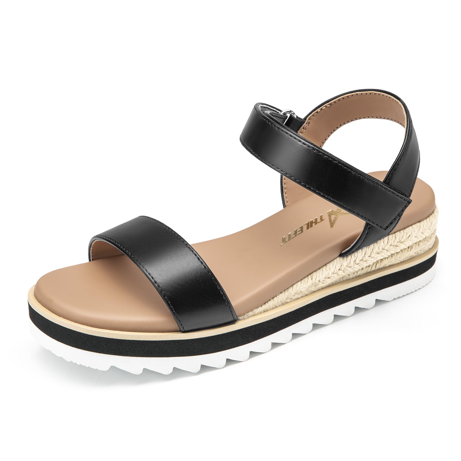 Athlefit Girls Platform Wedge Sandals Open Toe Espadrille Sandals Ankle Strap Summer Dress Shoes for Toddler Little Big Kid — view 8