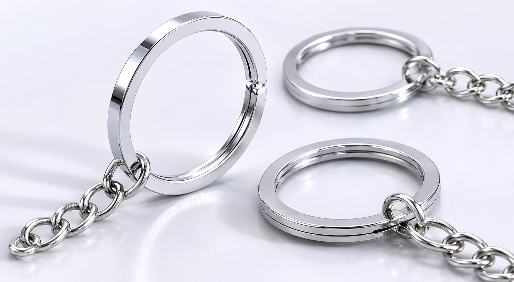Premium Flat Ring Keychain with Chain, Nickel Coated, 1.25 Inch Diameter Ring, 38mm Chain Length, Pack of 60 for Crafts, Car Keys, Resin works, office supplies-image-3