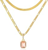 Mesovor Goldene Geschichtet Ketten Halsketten mit AnhÃ¤nger Kristall, 18 Karat Vergoldete Figaro und Schlangenkette Halsband Halskette fÃ¼r Frauen MÃ¤dchen Schmuck Geschenke Gelb