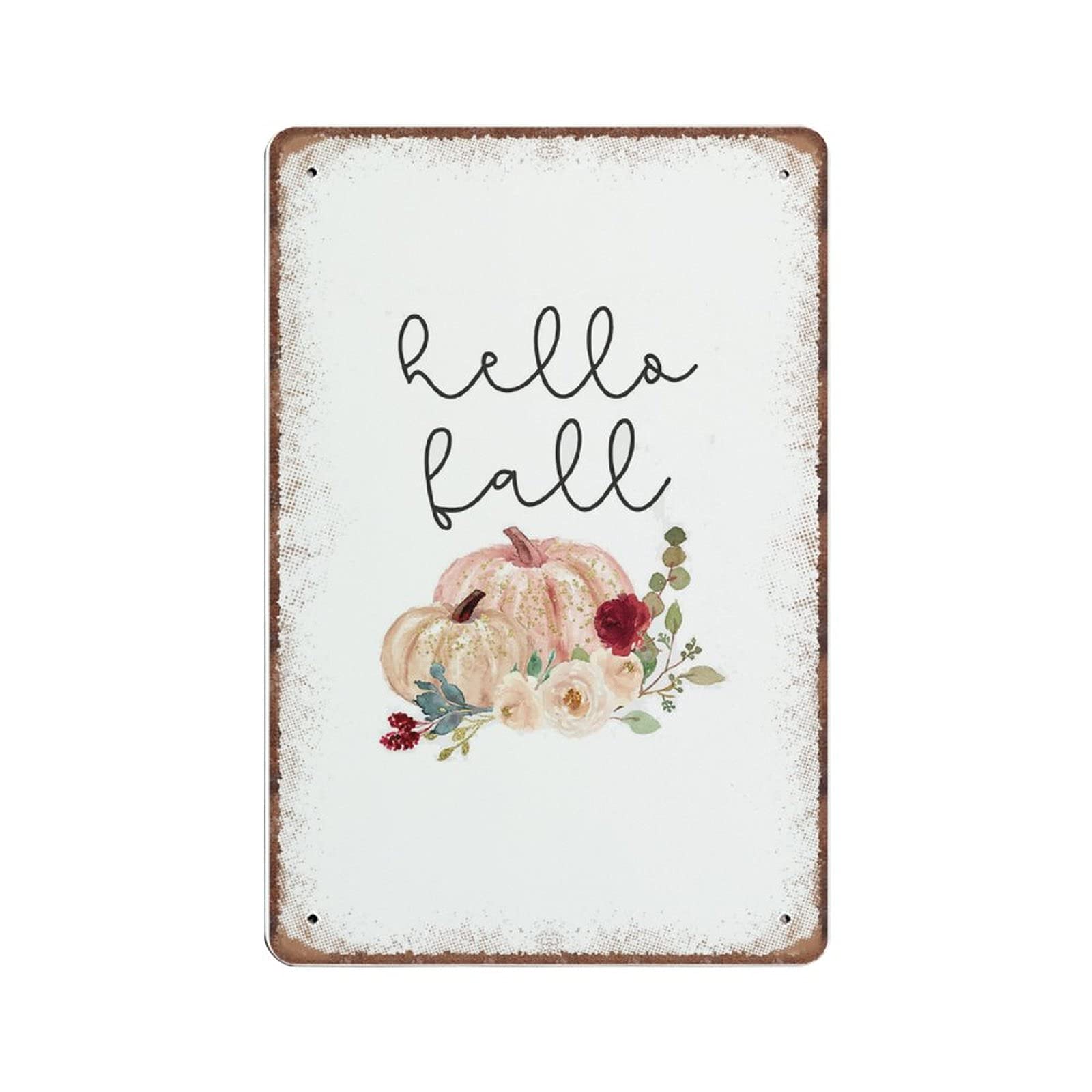 rayprint Hello Fall Pumpkin Tin Signs, Fall Pumpkin Autumn Decor, Fall Decor Retro Funny Metal Sign Vintage Poster Wall Art for Kitchen Garden Bathroom Farm Home Coffee Decor Tin Sign, 20x30 cm