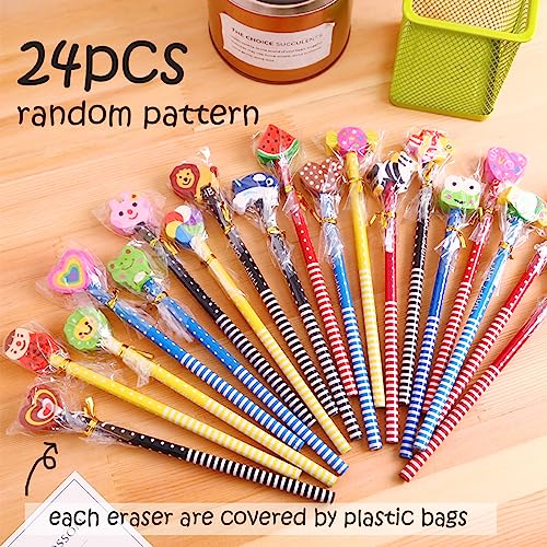 Jatidne 24 Pieces Pencils for Party Bags with Animal Designs Rubbers Wooden Party Bag Fillers for Kids, Random, 1 count (Pack of 24) - Image 2