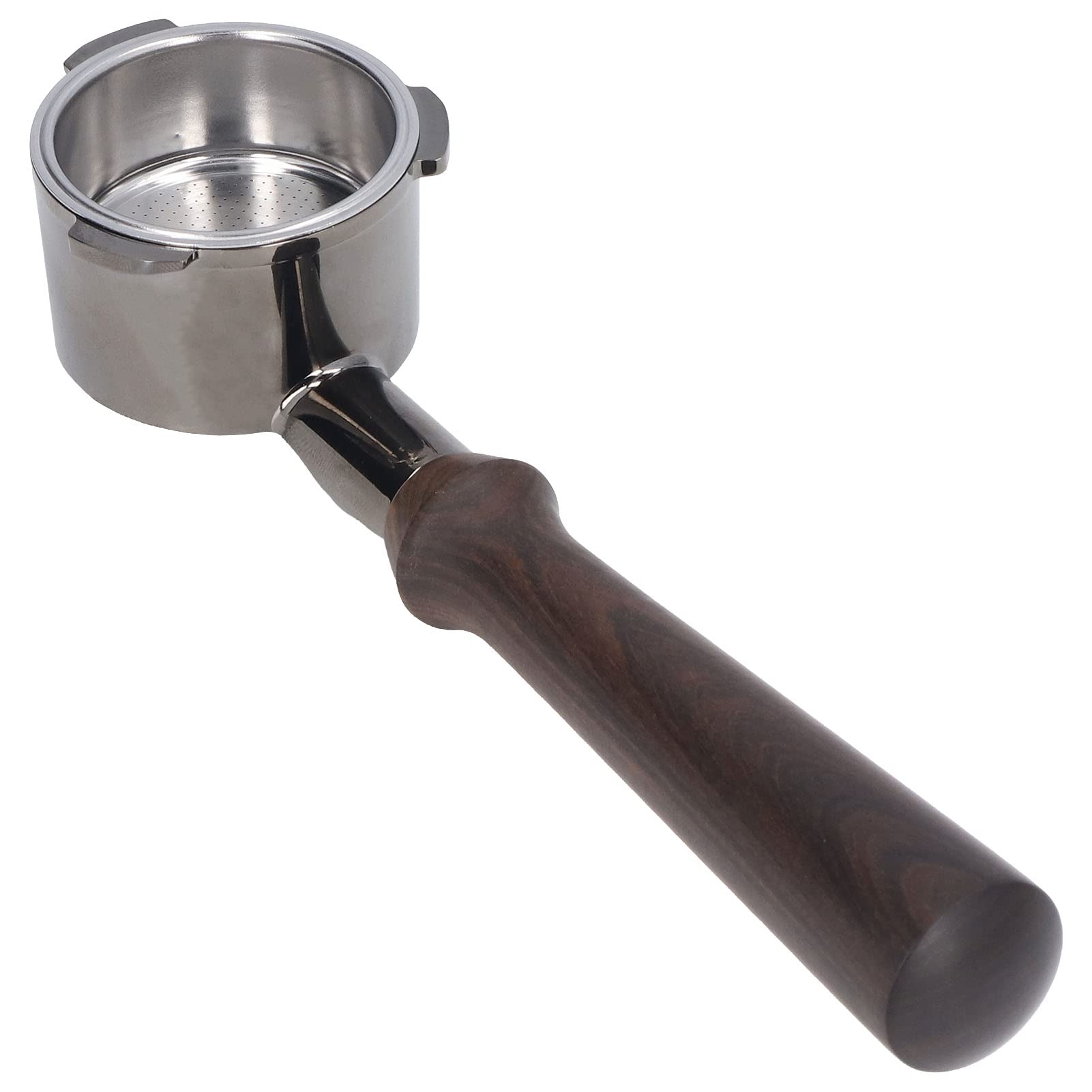 Portafiltro per caffè Portafiltro senza fondo in lega di zinco ergonomico con manico in palissandro nero da 51 mm per macchine da caffè