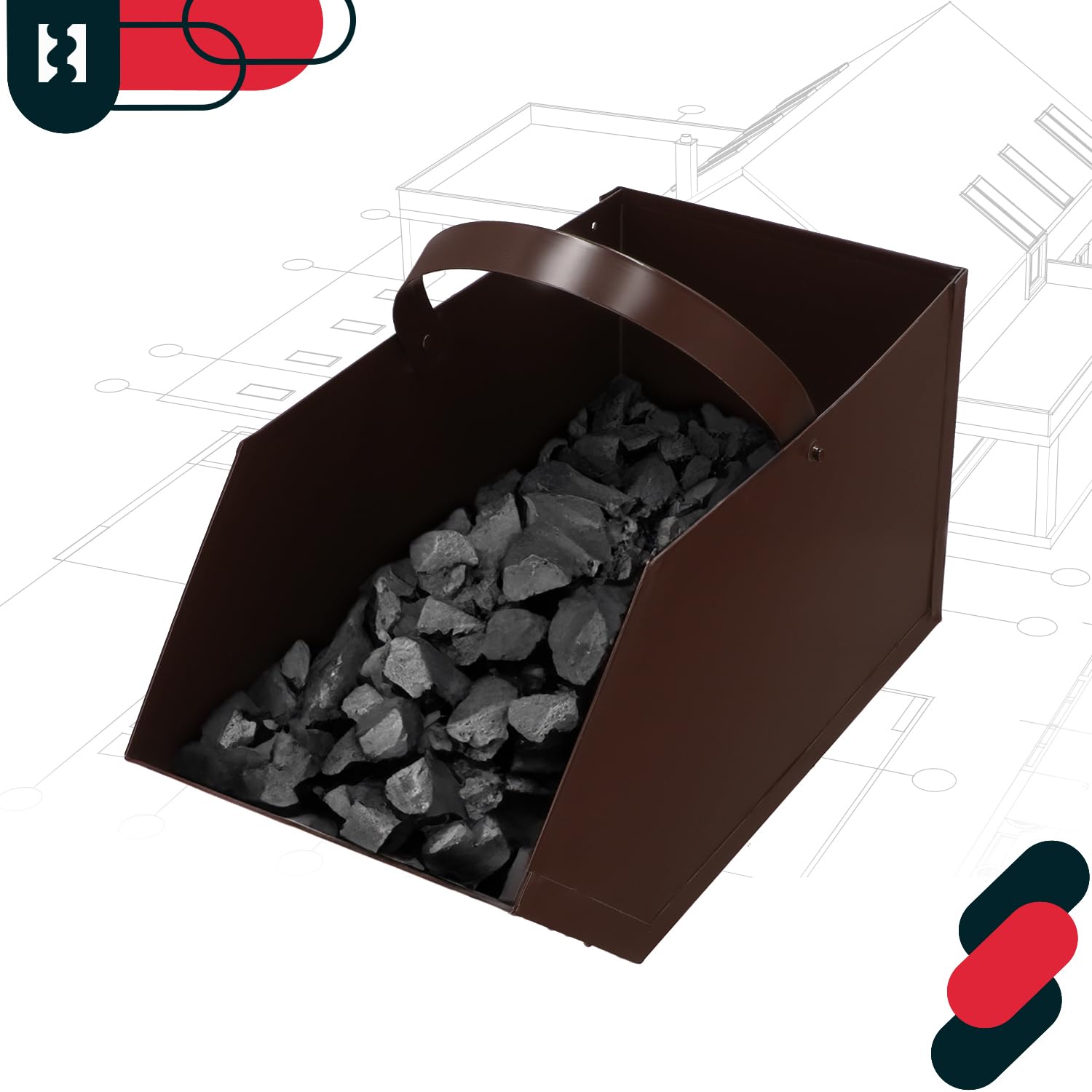 KOTARBAU® Caja para cenizas, Recipiente con asa, Accesorio de chimenea, Ideal para transportar ceniza, leña o carbón, Cubo, Bandeja, Ideal para estufa, chimenea, barbacoa, Acero, Marrón