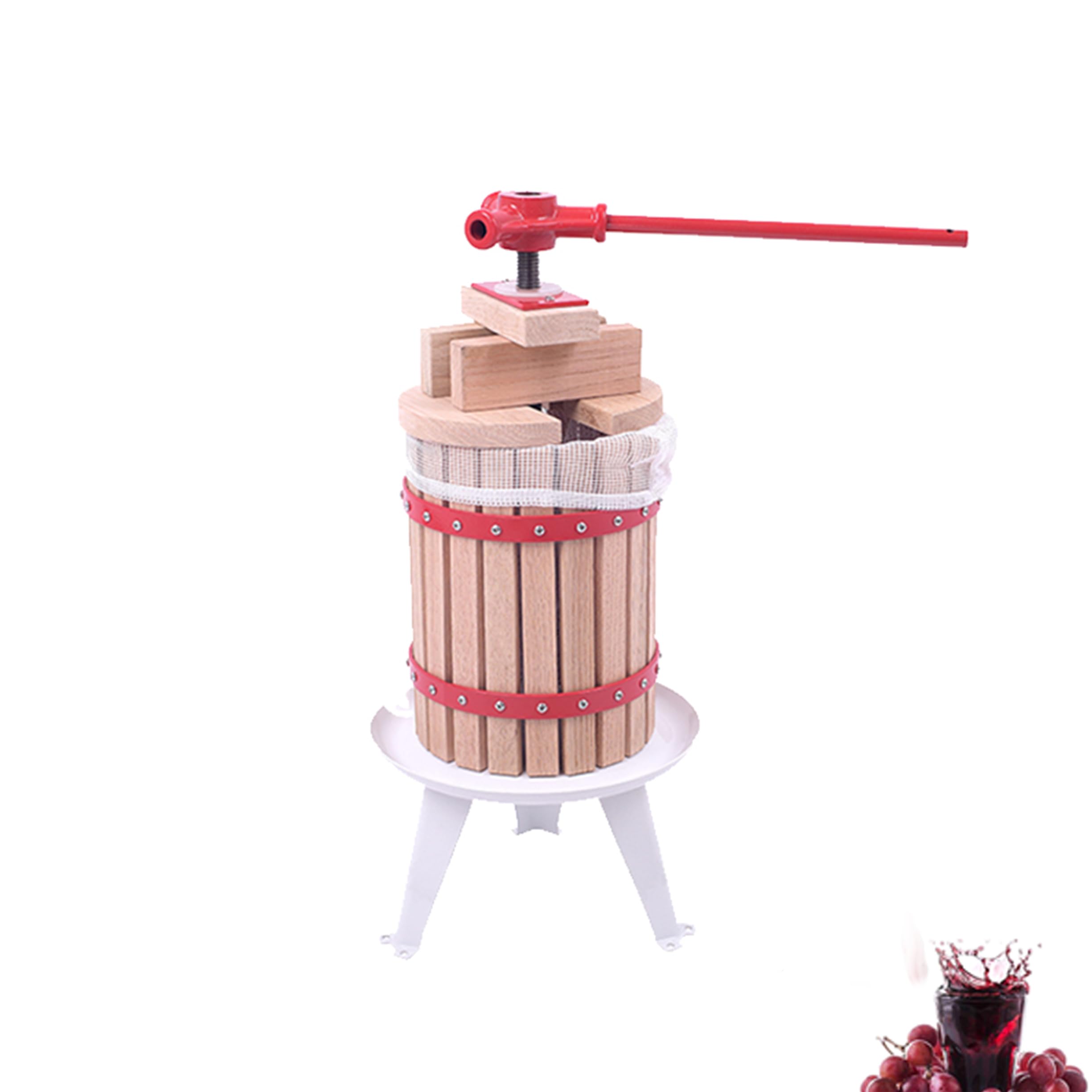 6L Obstpresse Apfelpresse Fruchtpresse manuell Weinpresse Holz inkl. Presstuch für Selbst Gemachten Natürlichen Saft, Traube, Beere, Apfel