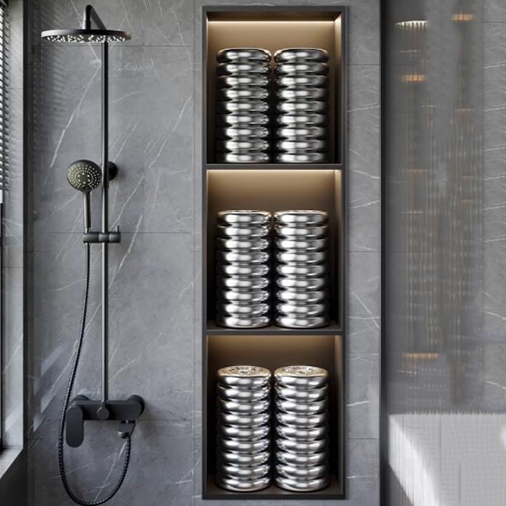 Mensola portaoggetti impermeabile in acciaio inox con luci, facile installazione per bagno, shampoo e articoli da toeletta, 24 x 37 cm