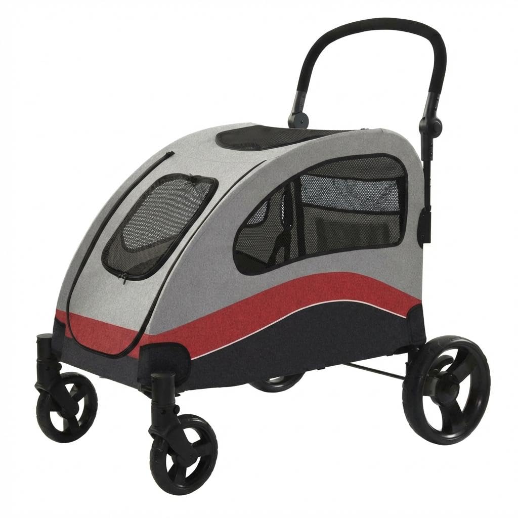Heavy Duty Dog Stroller for Large Dogs Up to 135 Lbs, Dual Entry Pet Wagon with All Terrain Wheels, One-Foot Brake, Easy Fold, Breathable Mesh, Adjustable & Removable Handle for Senior Pets - Yellow
