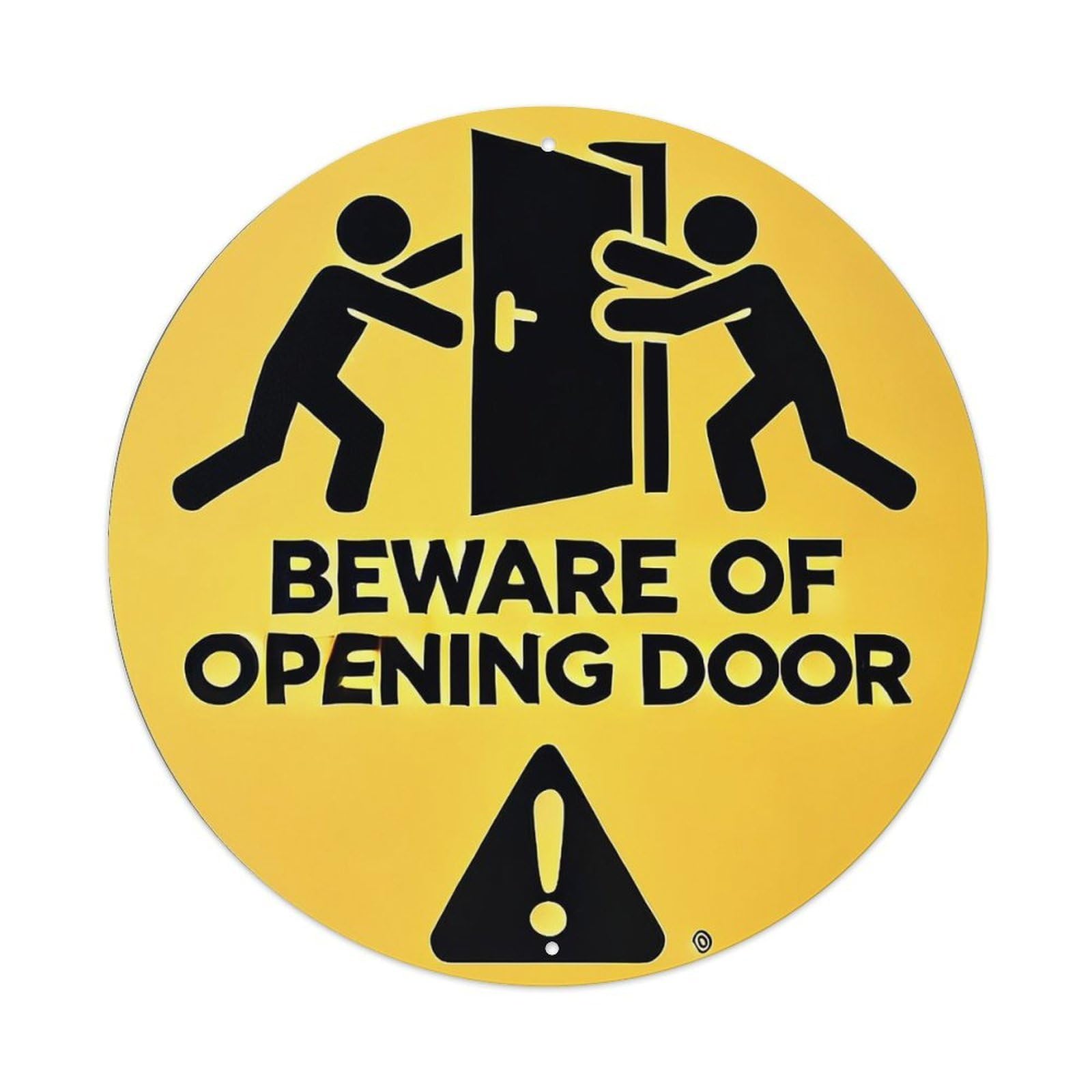 Beware Of Opening Door Warning Vintage Round Tin Sign Retro Metal Wall Decor Metal Poster, Home Bar Garage Farmhouse Cafe Wall Art Decoration 8x8Inch