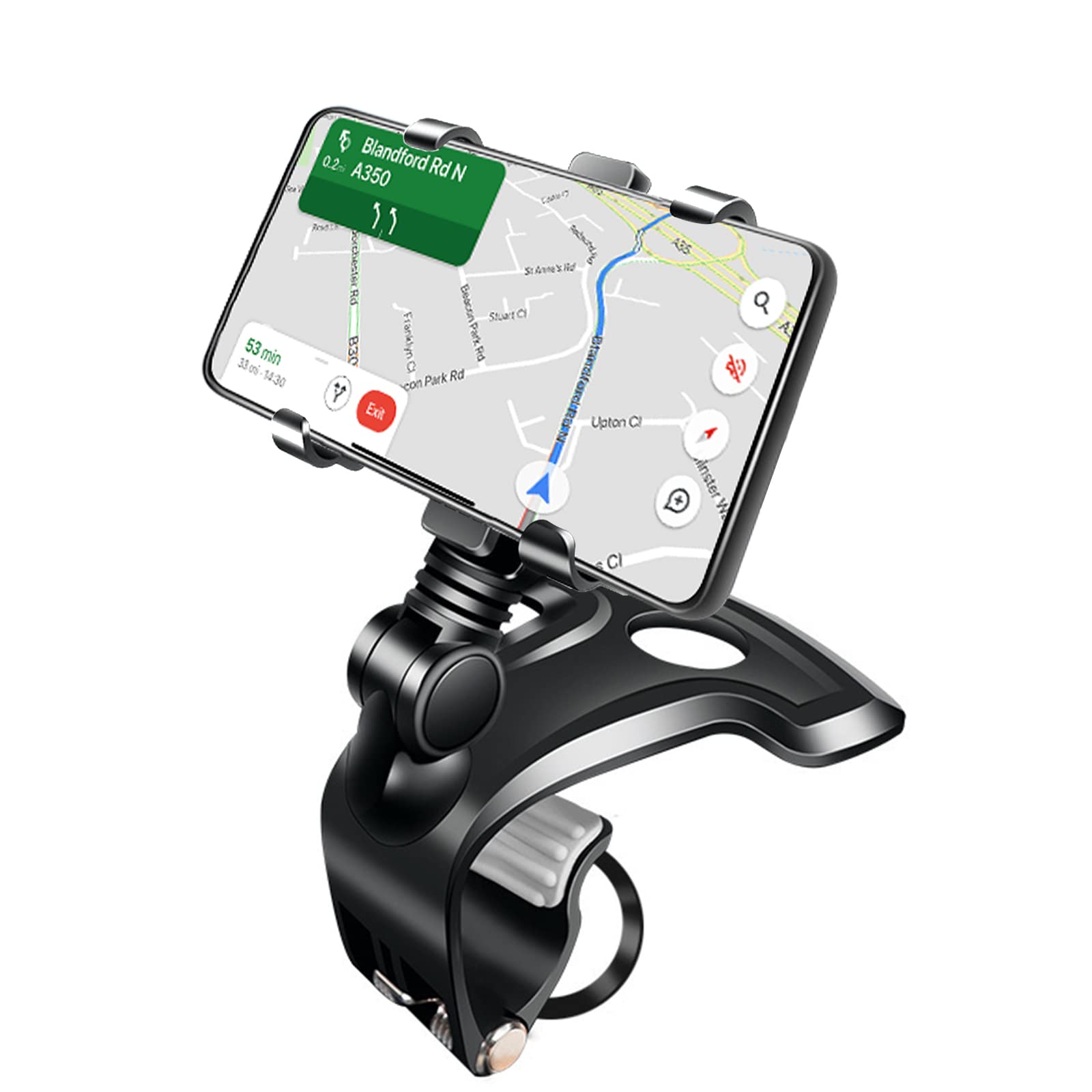 Car Phone Mount 360 Degree Rotation Universal Car Dashboard Phone Holder, Multi-use Spring Clip Car Phone Holder Compatible with iPhone, Samsung, Android 4 to 7 inch All Mobile Phones