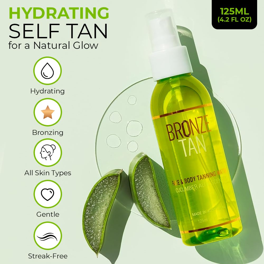 Bronze Tan Eau de bronzage pour le visage auto-bronzante pour un bronzage progressif et naturel idéal pour les peaux grasses et à tendance acnéique Meilleure eau autobronzante 125 ml