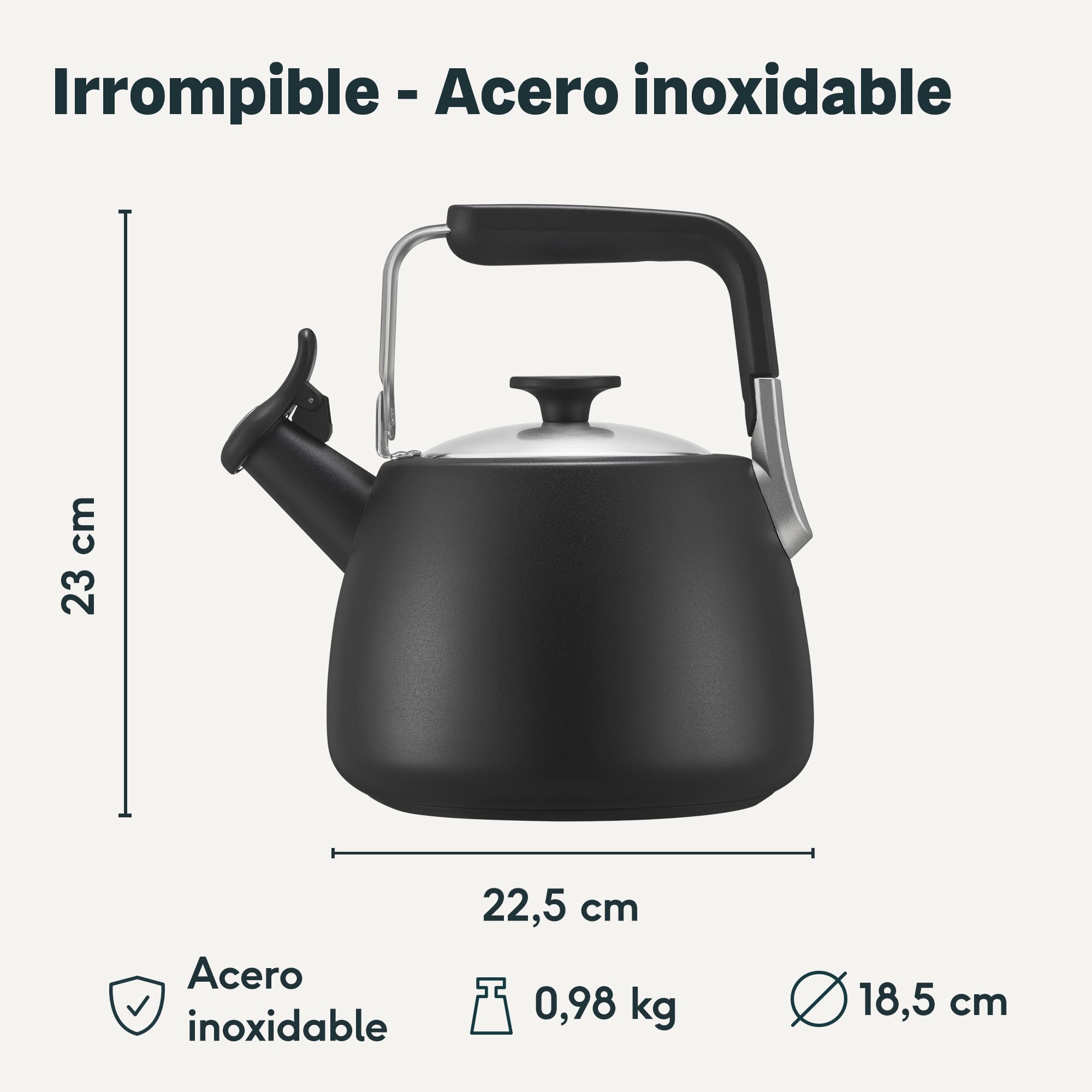 SILBERTHAL Hervidor de agua silbante 2,8l - Acero inoxidable - Tetera con silbato inducción y gas - Negra