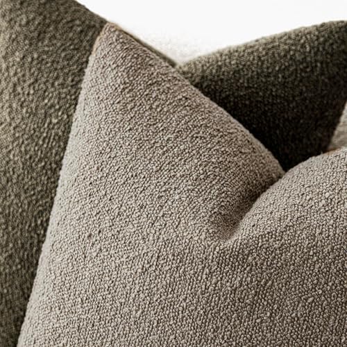Image of Foindtower Pack of 2, Decorative Textured Boucle Throw Pillow Covers Neutral Accent Solid Pillow Cases Soft Couch Cushion Case for Chair Sofa Bedroom Living Room Home Decor 22x22 Inch Light Khaki Tan