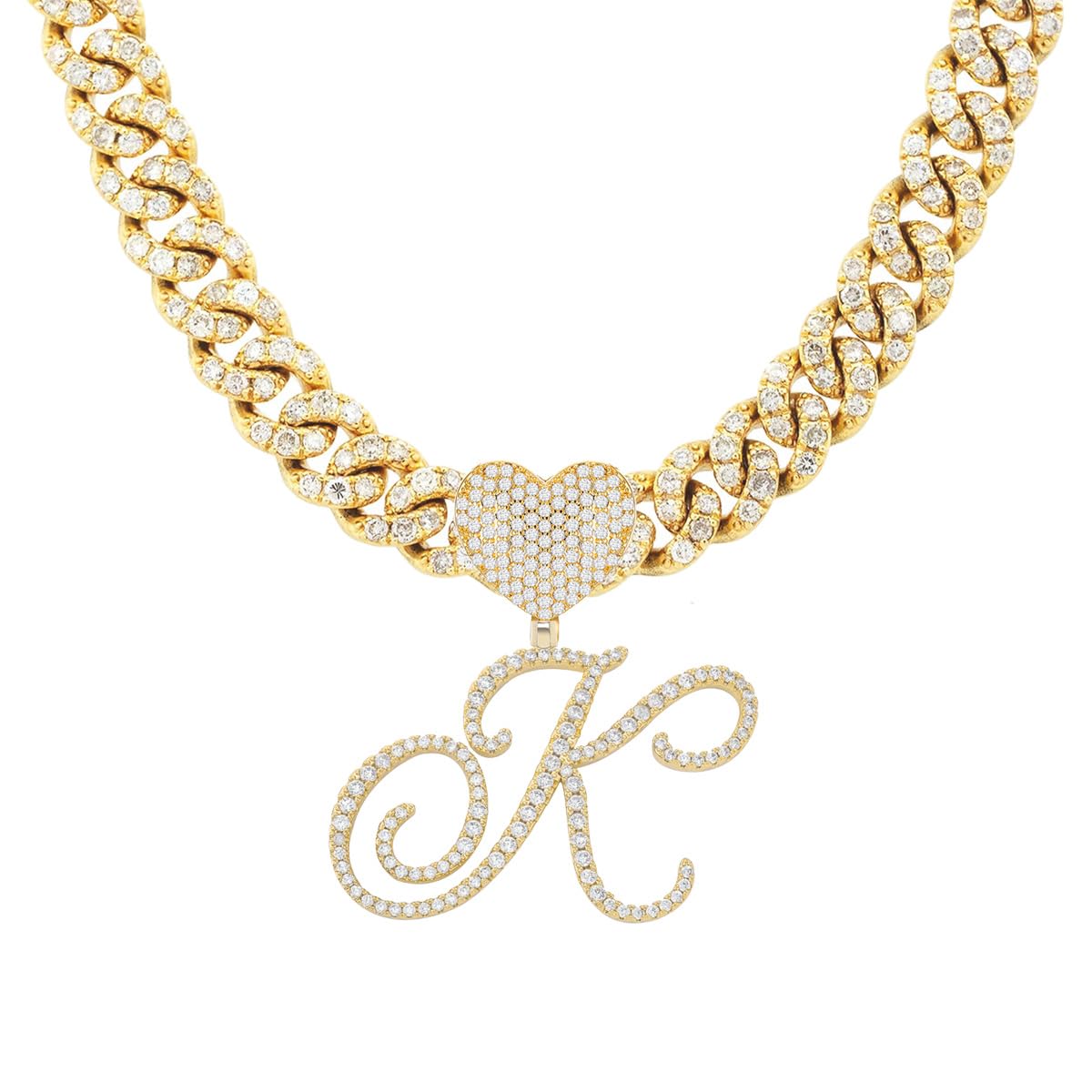 BLBLJERY Initial Necklaces Silver Cuban Link Chain for Women Iced Out Chain with Heart Letter Pendants Custom Chain Name Necklace Hip Hop Jewelry Gift