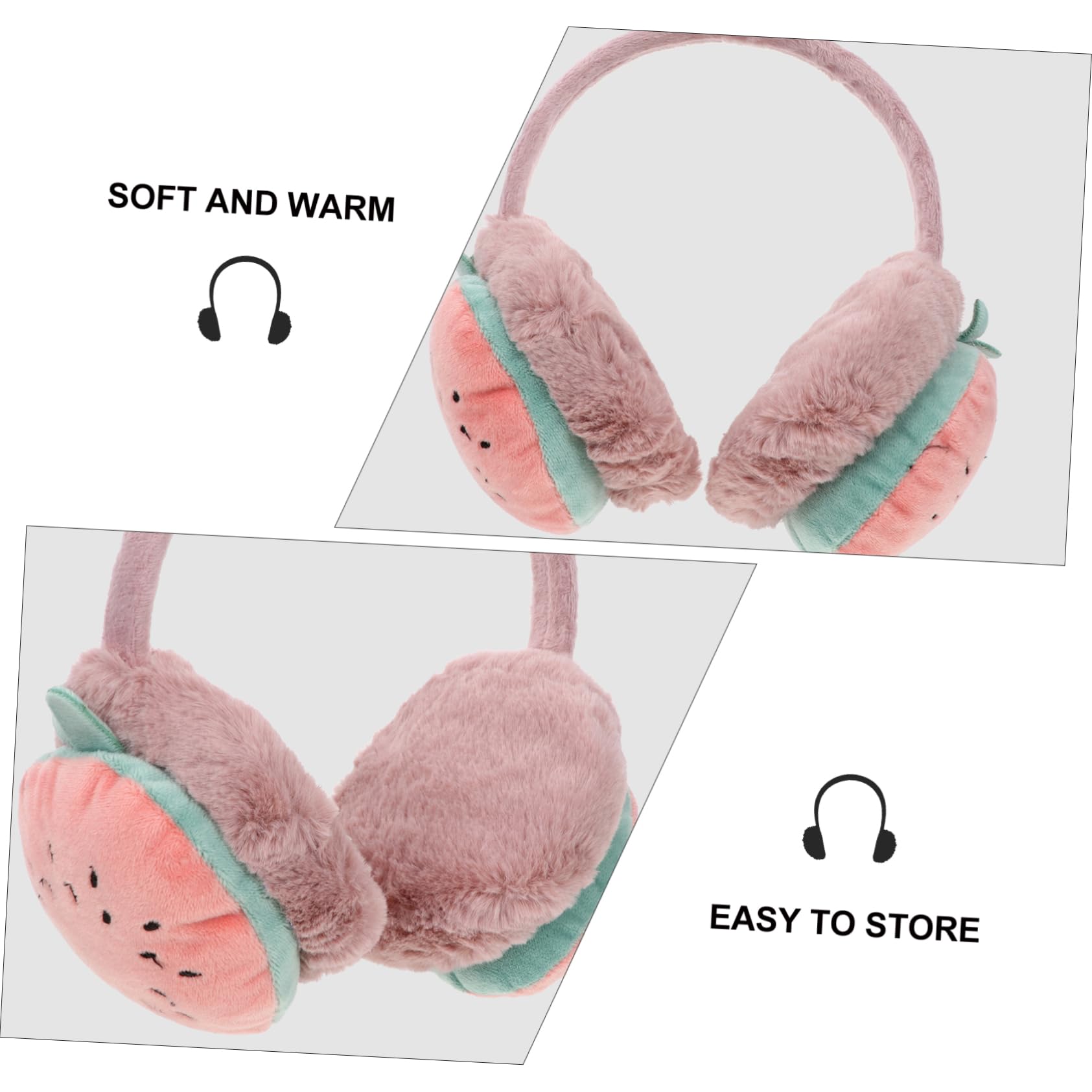 LIFKOME 3pezzi Earmuffs Invernali Per Ragazzo Ragazza Peluche Copriorecchie Caldi e Morbidi Per Giornate Fredde Design Creativo e Anguria