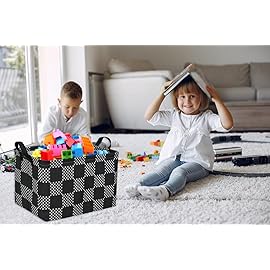 Essme Rectangular Boys Basket,Kids Storage Basket with Handles for Room Decor,Car Storage BinBlack grid