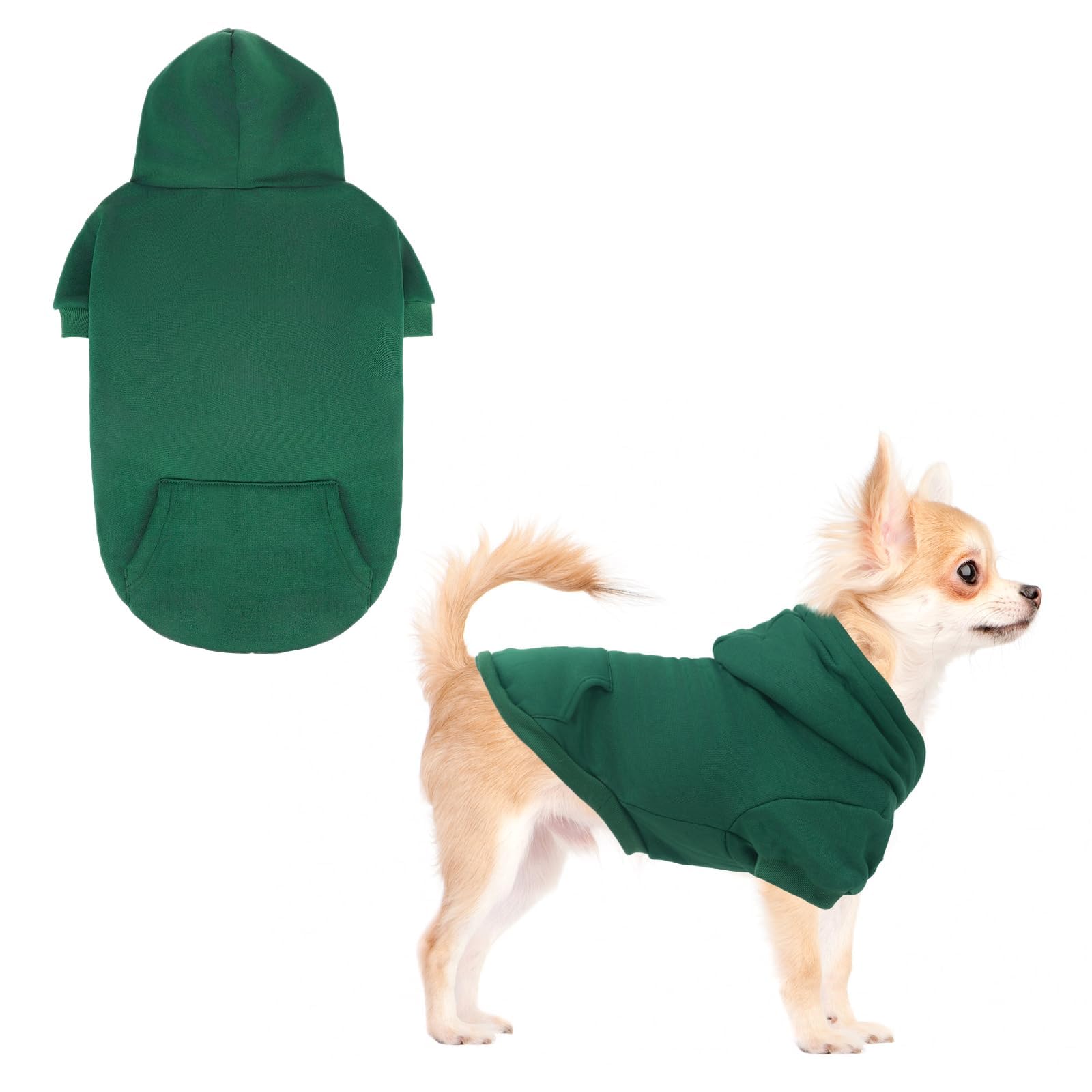 KOOLTAIL Basic Dog Hoodie - Soft & Warm Sweater With Leash Hole and Pocket, Winter Coat, Cold Weather Clothes for Small Medium Large Dogs Puppy Cat Boys Girls Deep Green S โ image 1