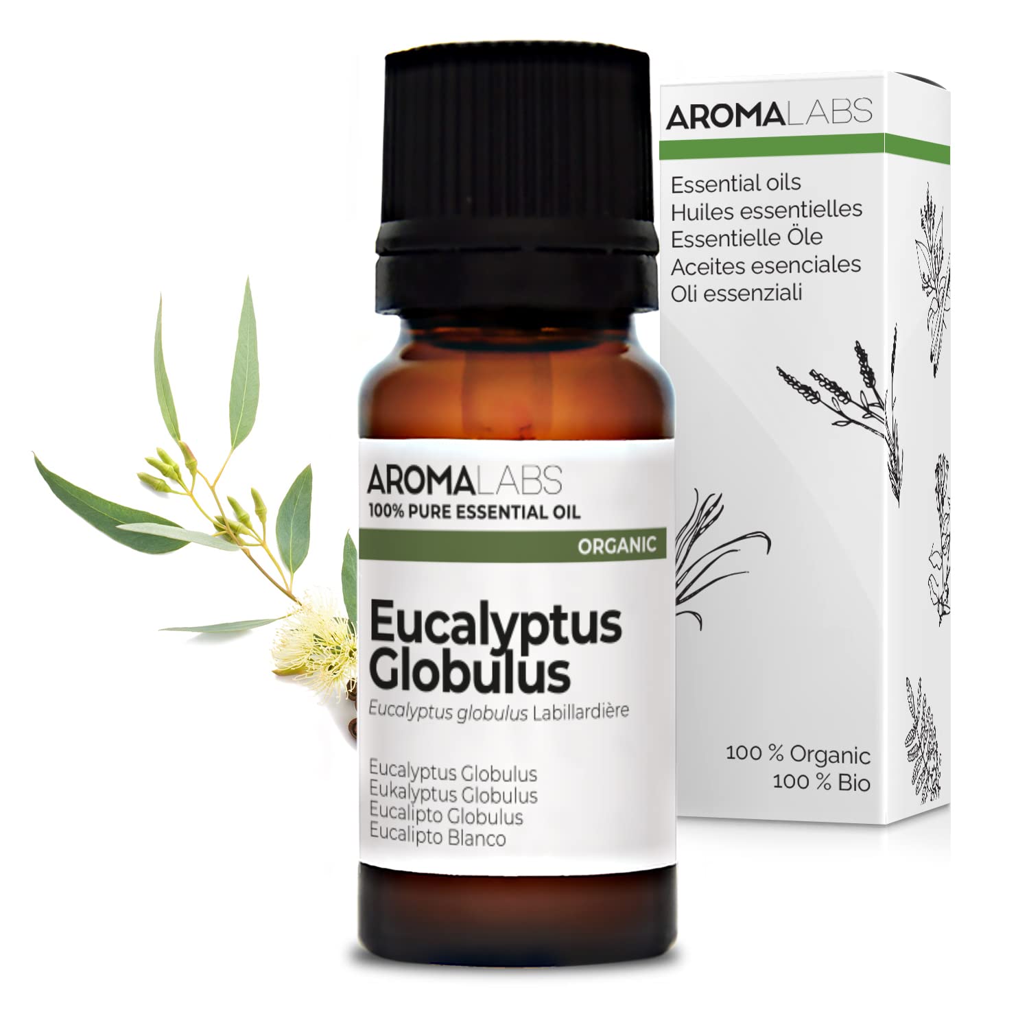 BIO - Eucalyptus GLOBULUS Essential Oil - 10mL - 100% Pure, Natural, Chemotyped and AB Certified - AROMA LABS (French Brand)