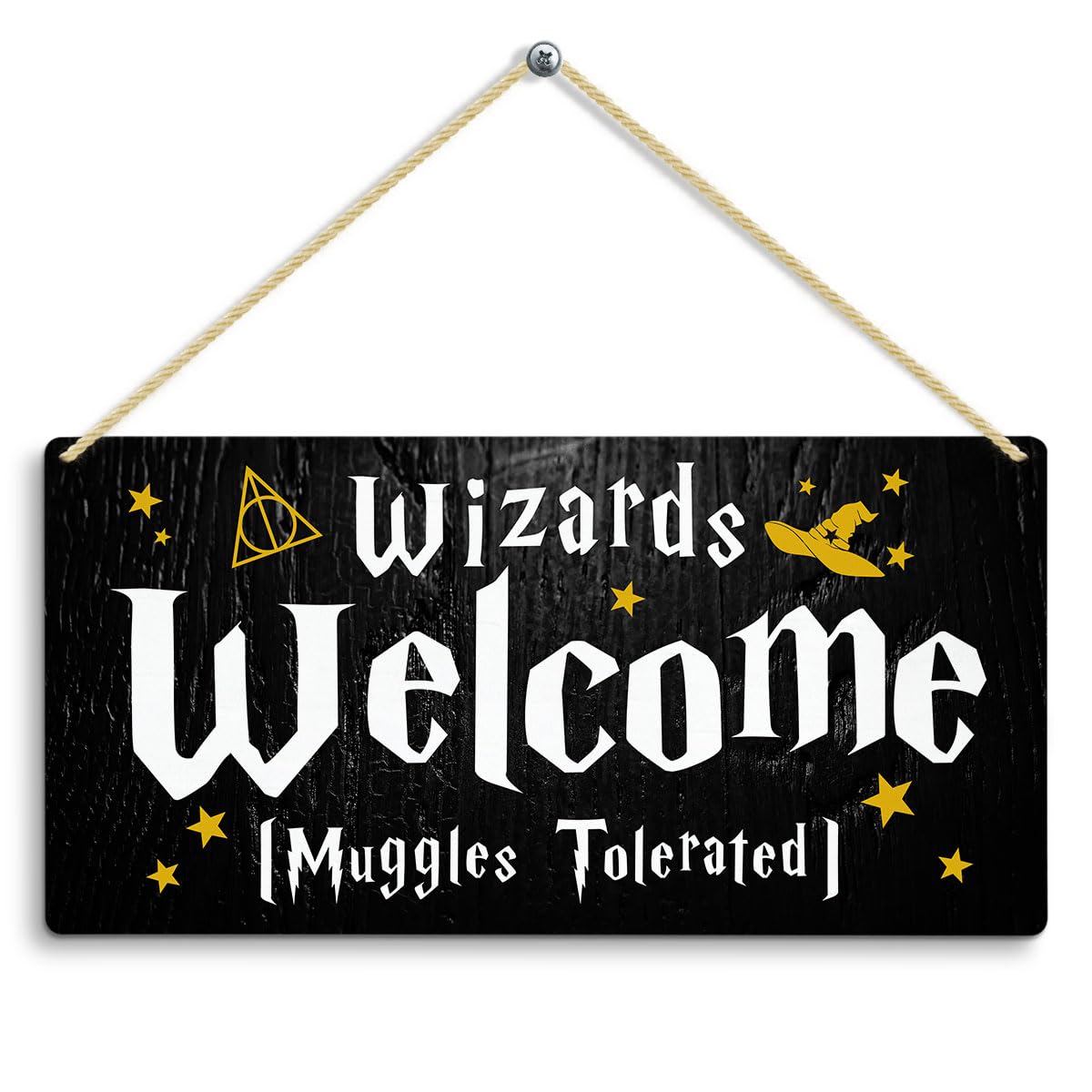 Wizards Welcome MuggleTolerated Sign, Gothic Magic Gifts Hanging Wall Plaque Signs for Kids Room Decor, Wizardry Welcome Sign for Front Door, Funny Magic Home House Bathroom Decor Sign 12 X 6 In-image-42