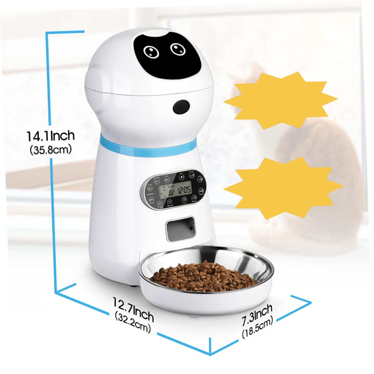 DOITOOL Alimentador Automático para Mascotas con Temporizador Digital Robot Inteligente con Grabación De Voz para Gatos y Perros Dispensador De Comida Seguro con Cuenco De Inoxidable