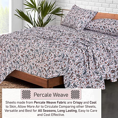 RUVANTI 100% Cotton Full Size Bed Sheets, 4 Pieces, Soft & Breathable Percale Weave Bedding, Deep Pocket 16", Hotel Standard, Crisp Cool Feel, Durable, Perfect Sheet Set Floral, Teal Paisley