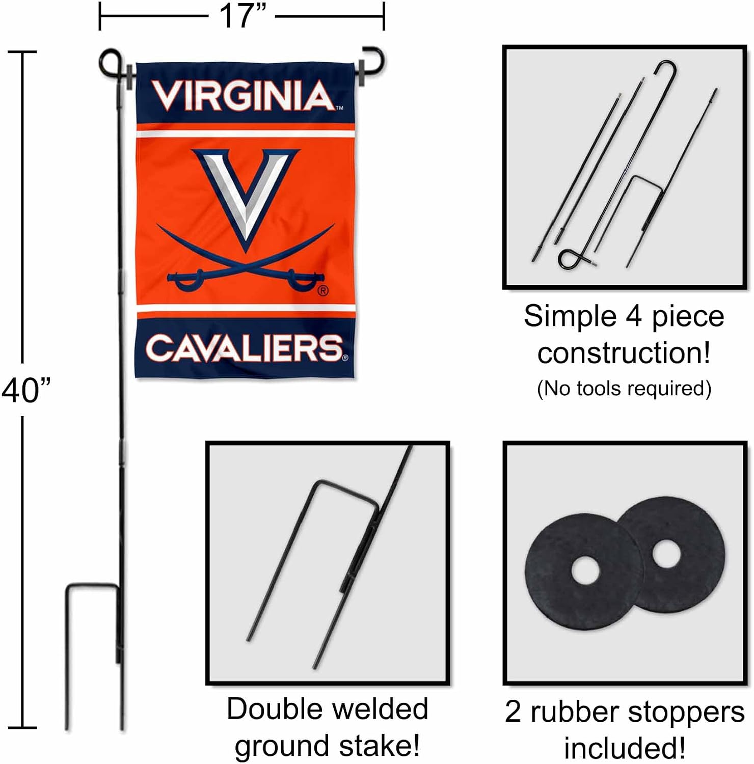 Virginia Cavaliers Garden Flag with Stand Holder