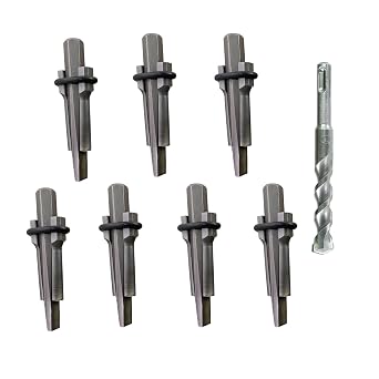 7 Pack Rock Splitting Wedges 5/8" with Drill Bit, Feathers and Wedges